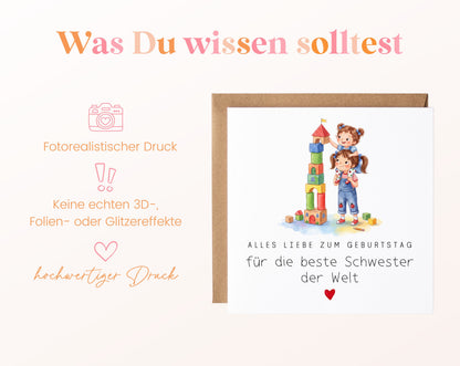 Geburtstagskarte für die beste Schwester – Bauklötzchenturm – Wissenswertes zur Karte