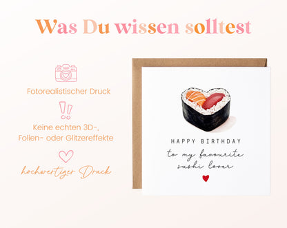 Geburtstagskarte für Sushi-Liebhaber mit Herz und Wunschtext – Wissenswertes zur Karte