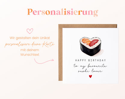 Geburtstagskarte für Sushi-Liebhaber mit Herz und Wunschtext – Wunschtext gestalten