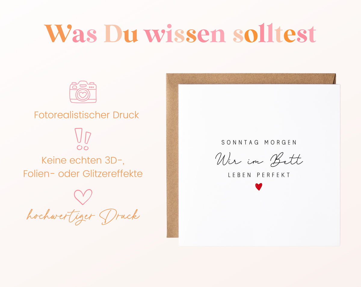 Liebeskarte „Sonntagmorgen – Wir im Bett, Leben perfekt“ – Wissenswertes zur Karte