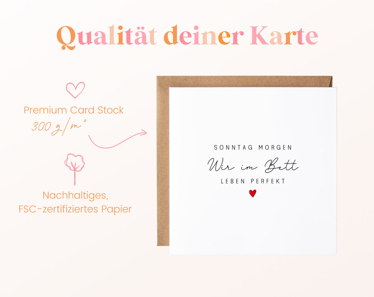 Liebeskarte „Sonntagmorgen – Wir im Bett, Leben perfekt“ – 300 g/m² Kartenpapier