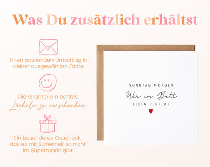 Liebeskarte „Sonntagmorgen – Wir im Bett, Leben perfekt“ – Details zum Lieferumfang