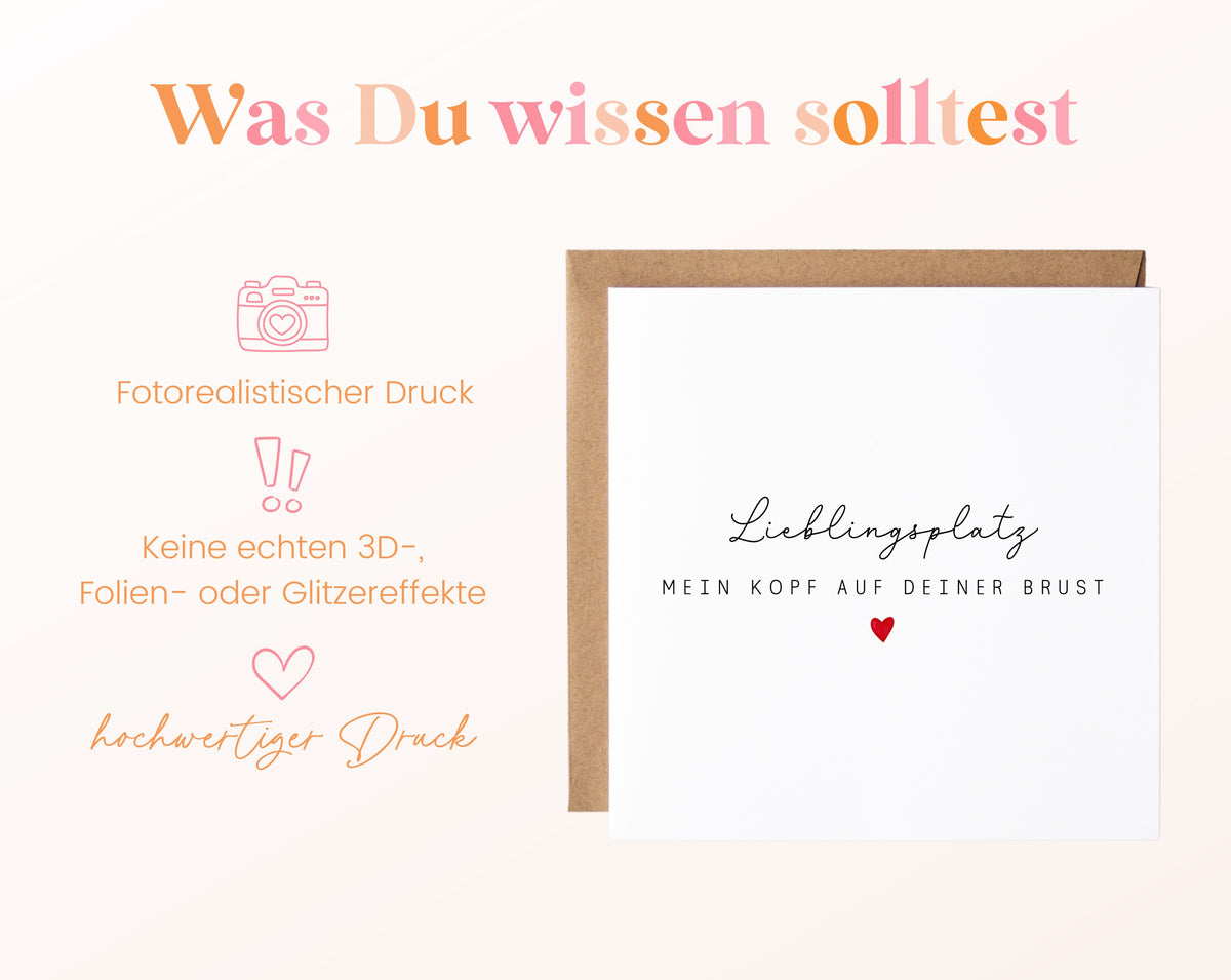 Liebeskarte „Lieblingsplatz – mein Kopf auf Deiner Brust“ – Wissenswertes zur Karte