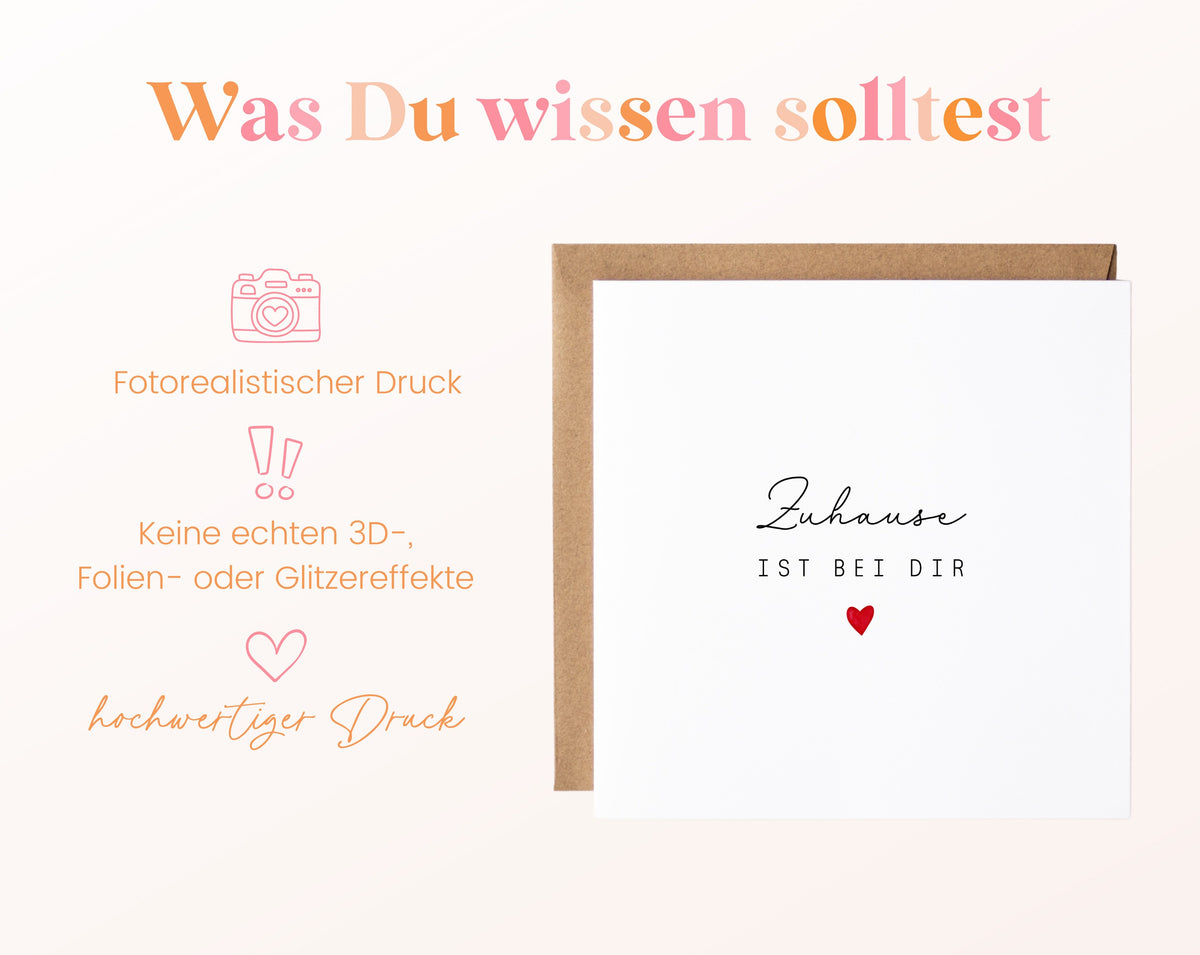 Liebeskarte „Zuhause ist bei Dir“ mit rotem Herz – Wissenswertes zur Karte