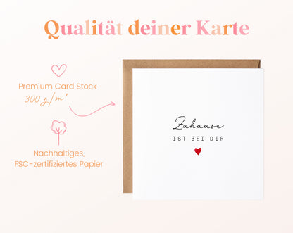 Liebeskarte „Zuhause ist bei Dir“ mit rotem Herz – 300 g/m² Kartenpapier