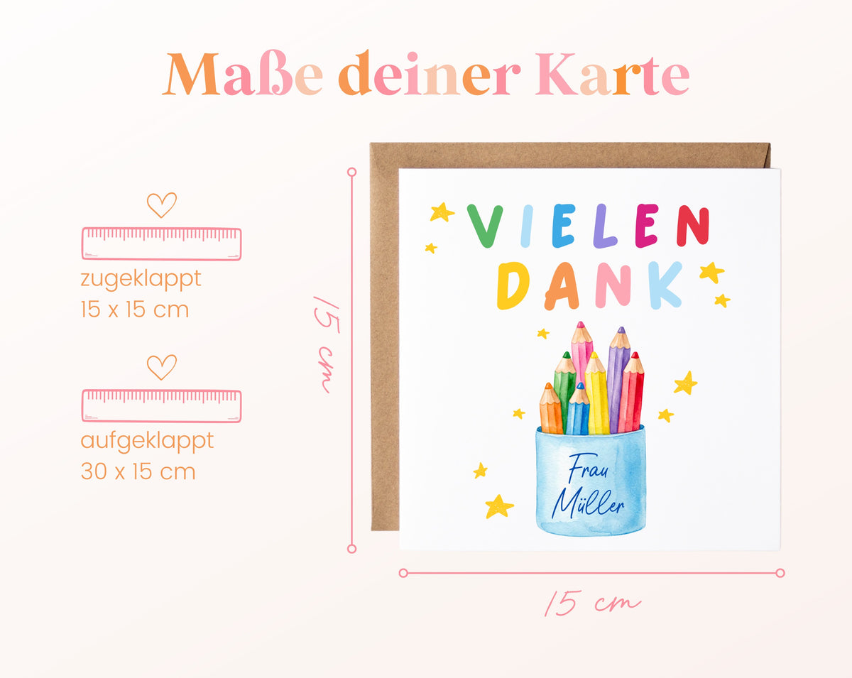 Personalisierte Dankeskarte mit bunten Stiften im Becher – 04_masse