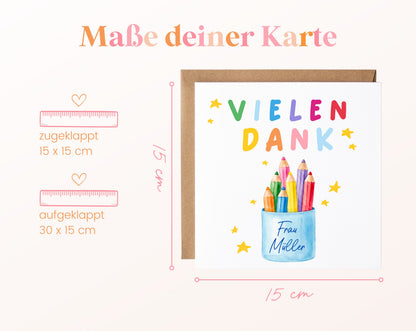 Personalisierte Dankeskarte mit bunten Stiften im Becher – 04_masse