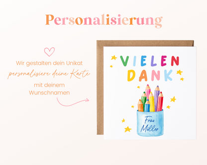 Personalisierte Dankeskarte mit bunten Stiften im Becher – 08_perso_ein_wunschname