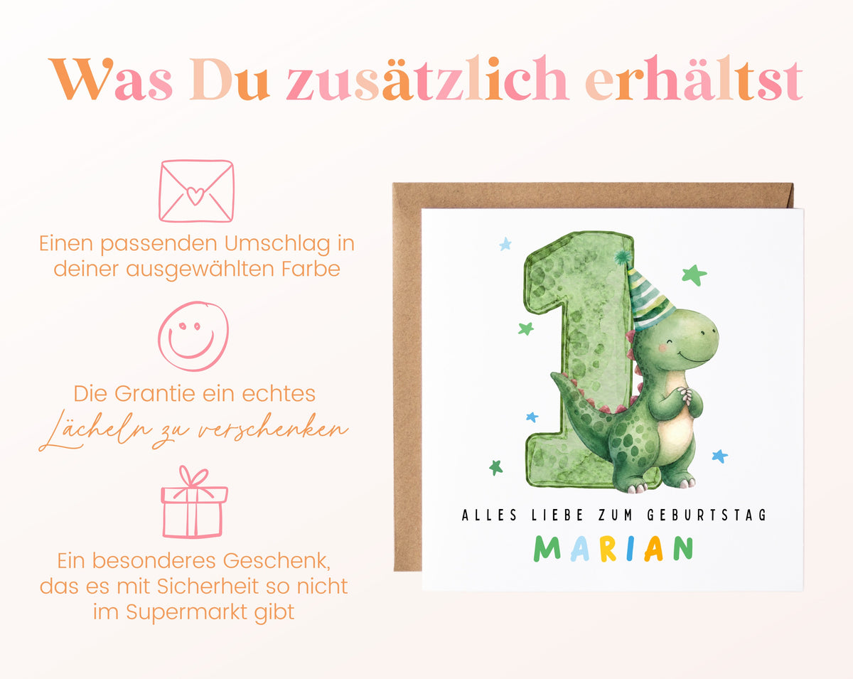 Personalisierte Dino-Karte zum 1. Geburtstag – Details zur Karte