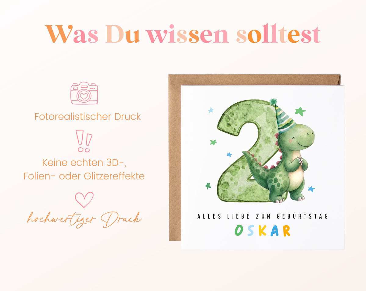 Dino-Karte zum 2. Geburtstag – Wissenswertes zum Druck