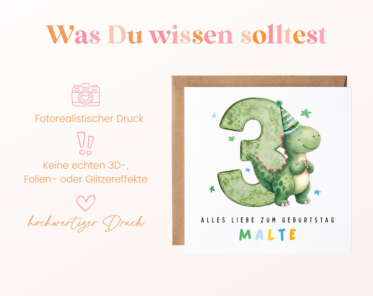 Personalisierte Dino-Karte zum 3. Geburtstag – Wissenswertes zur Karte
