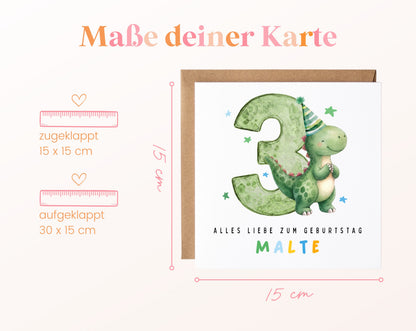 Personalisierte Dino-Karte zum 3. Geburtstag – Maße der Klappkarte