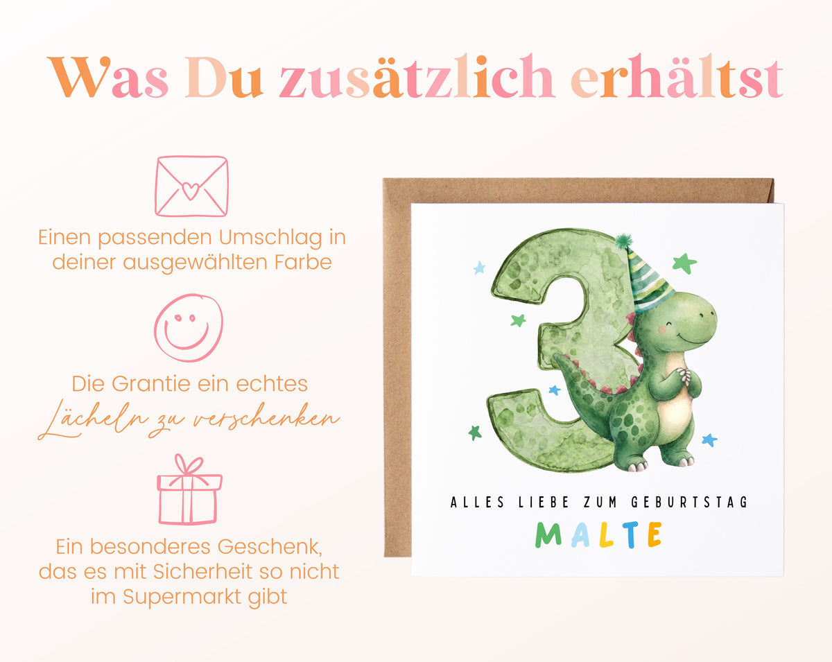 Personalisierte Dino-Karte zum 3. Geburtstag – Details zur Karte