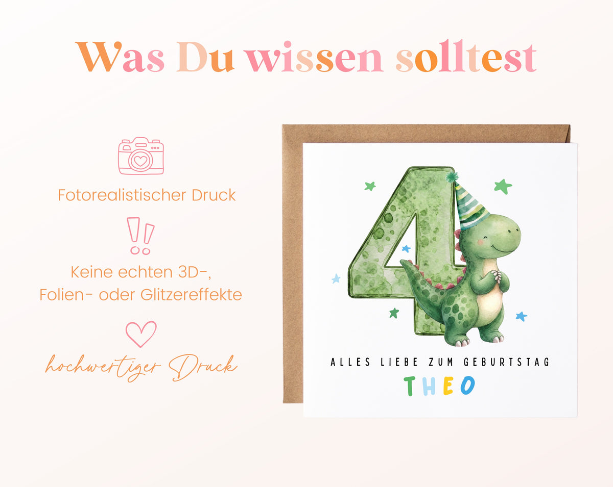 Personalisierte Dino-Karte zum 4. Geburtstag – Wissenswertes zur Karte