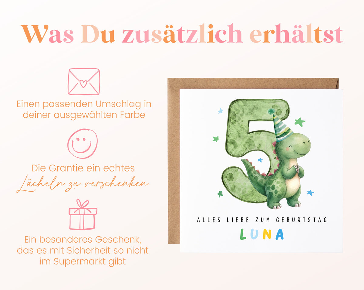 Personalisierte Dino-Karte zum 5. Geburtstag – Details zur Karte