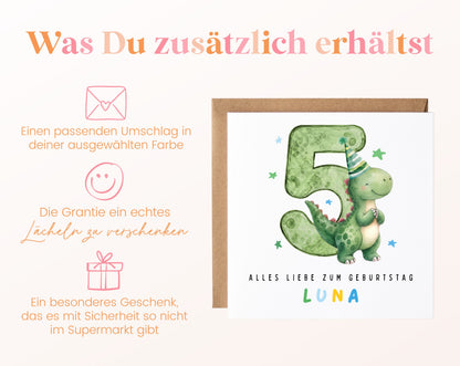 Personalisierte Dino-Karte zum 5. Geburtstag – Details zur Karte