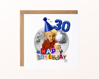 Personalisierte Geburtstagskarte mit Foto und blauen Zahlenballons