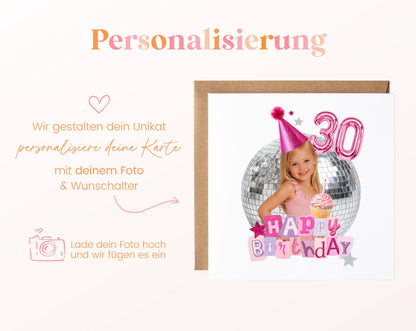 Fotokarte in Rosa mit eigenem Foto und Wunschalter gestalten