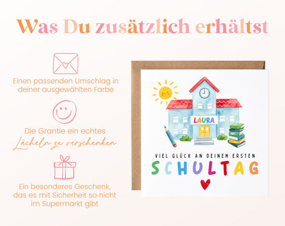 Personalisierte Einschulungskarte – Schulhaus mit buntem Wunschnamen – 06_zusaetzlich