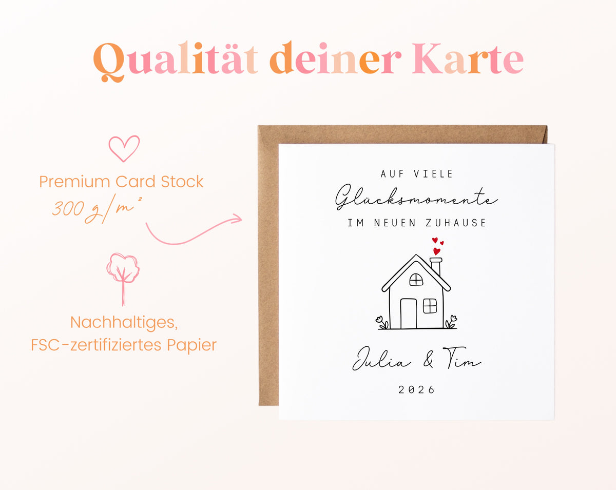 Personalisierte Karte zum Einzug – Haus mit Blumen – Produktinformation 3