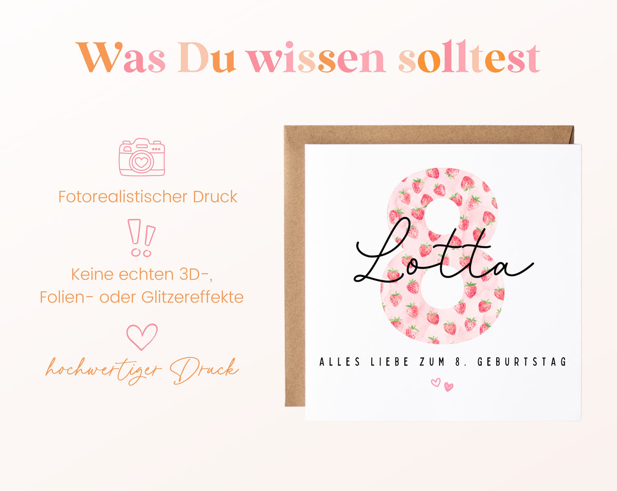 Personalisierte Erdbeer-Karte zum 8. Geburtstag – Informationen zur Karte