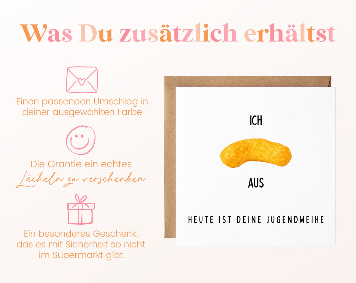 Karte zur Jugendweihe „Ich flipp aus“ – Enthaltener Umschlag in der gewählten Farbe