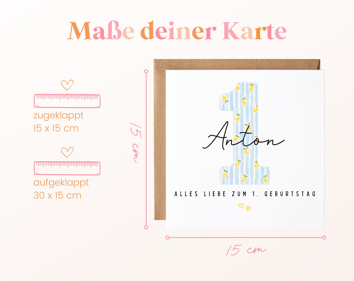 Personalisierte Karte zum ersten Geburtstag – Zitrone