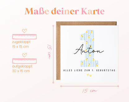 Personalisierte Karte zum ersten Geburtstag – Zitrone