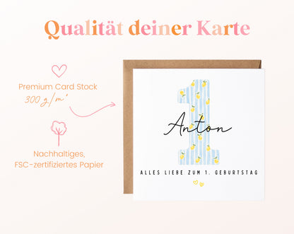 Personalisierte Karte zum ersten Geburtstag – Zitrone