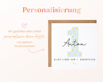 Personalisierte Karte zum ersten Geburtstag – Zitrone