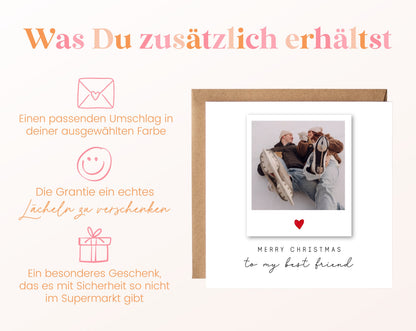 Weihnachts-Fotokarte mit einem Foto – zusaetzlich