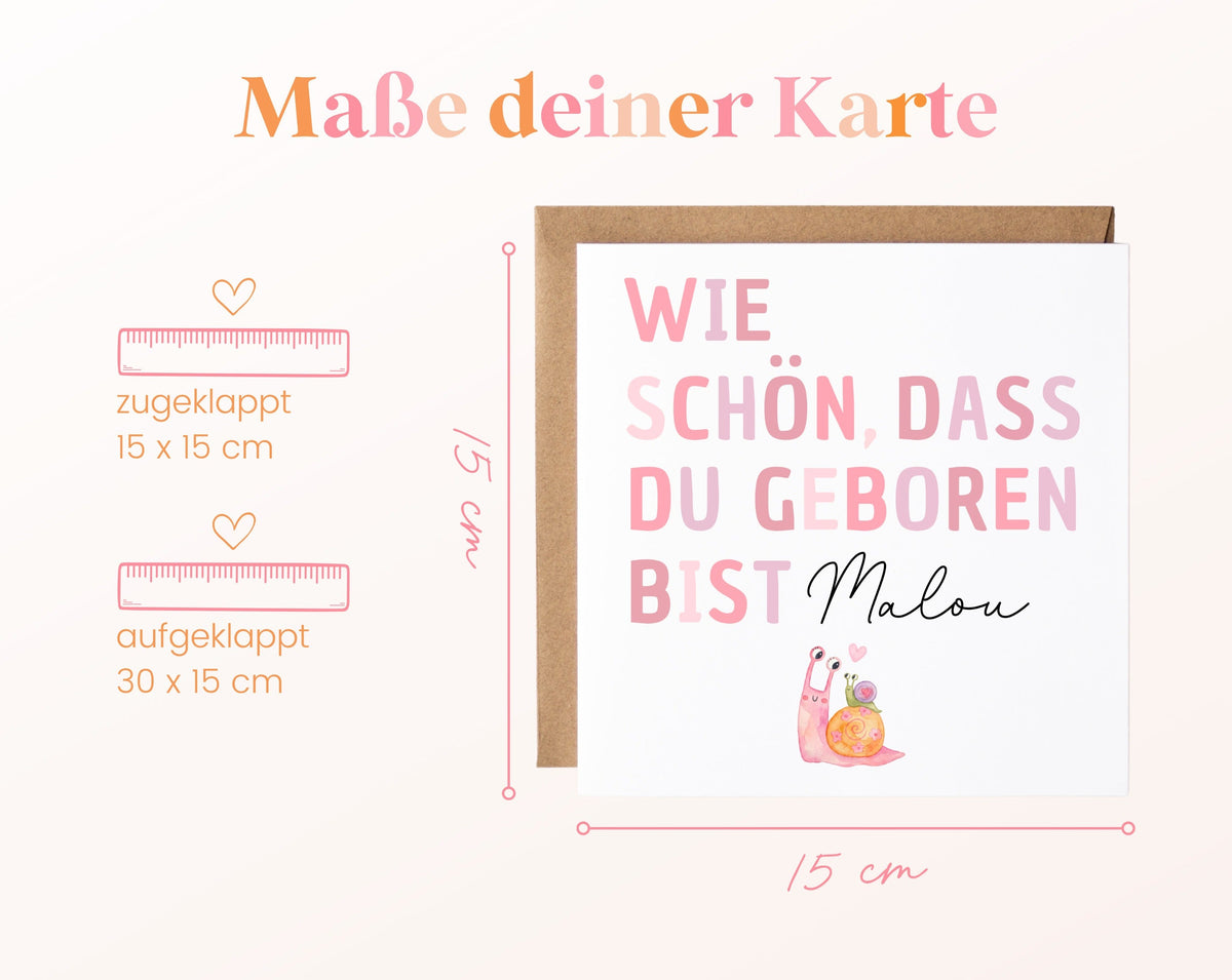 Geburtskarte „Wie schön, dass du geboren bist“ – Schnecke – 04 masse
