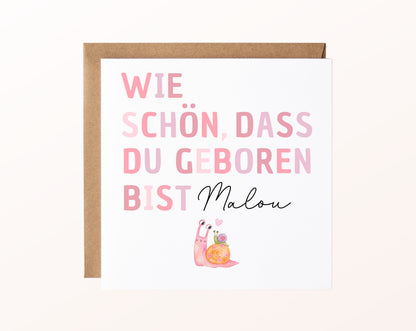Geburtskarte „Wie schön, dass du geboren bist“ – Schnecke – FabSiShop Mockup