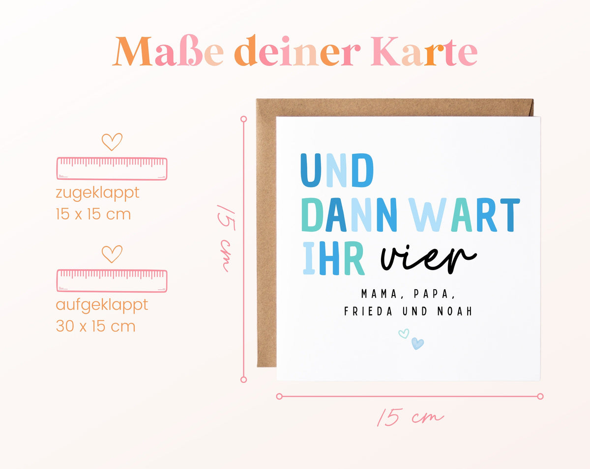 Geburtskarte „Und dann wart ihr vier“ – Hellblau – 04 masse