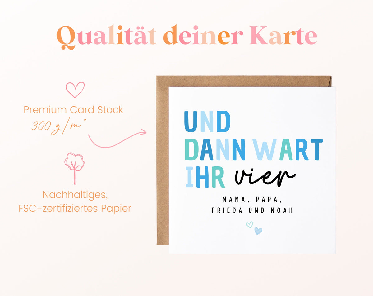 Geburtskarte „Und dann wart ihr vier“ – Hellblau – 05B qualitaet 300