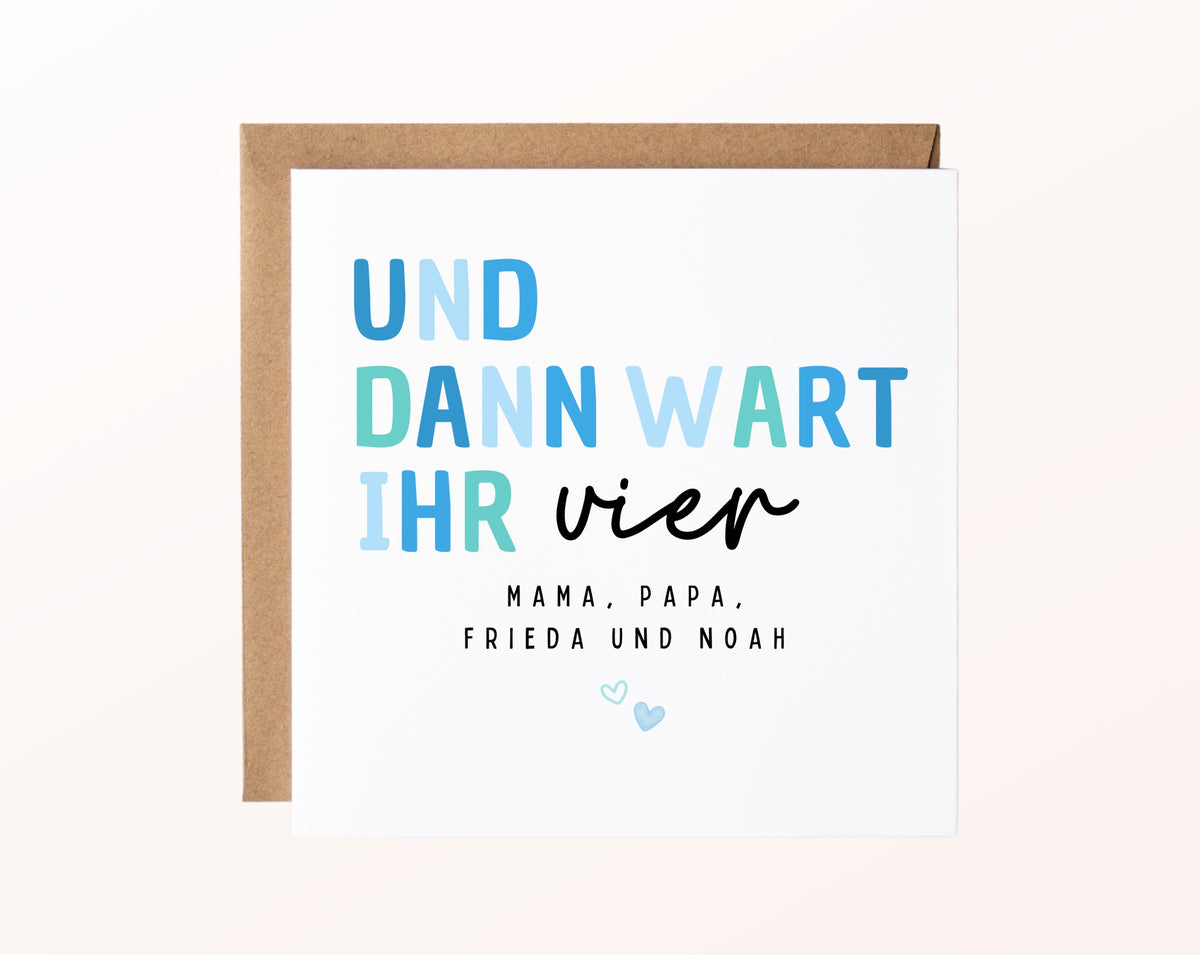 Geburtskarte „Und dann wart ihr vier“ – Hellblau – FabSiShop Mockup
