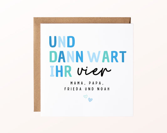 Geburtskarte „Und dann wart ihr vier“ – Hellblau – FabSiShop Mockup