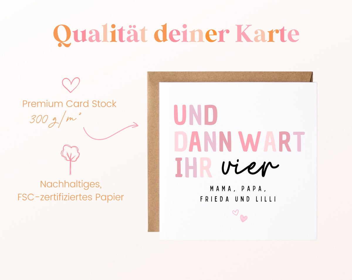Geburtskarte „Und dann wart ihr vier“ – Rosa – 05B qualitaet 300