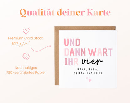 Geburtskarte „Und dann wart ihr vier“ – Rosa – 05B qualitaet 300