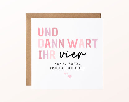 Geburtskarte „Und dann wart ihr vier“ – Rosa – FabSiShop Mockup