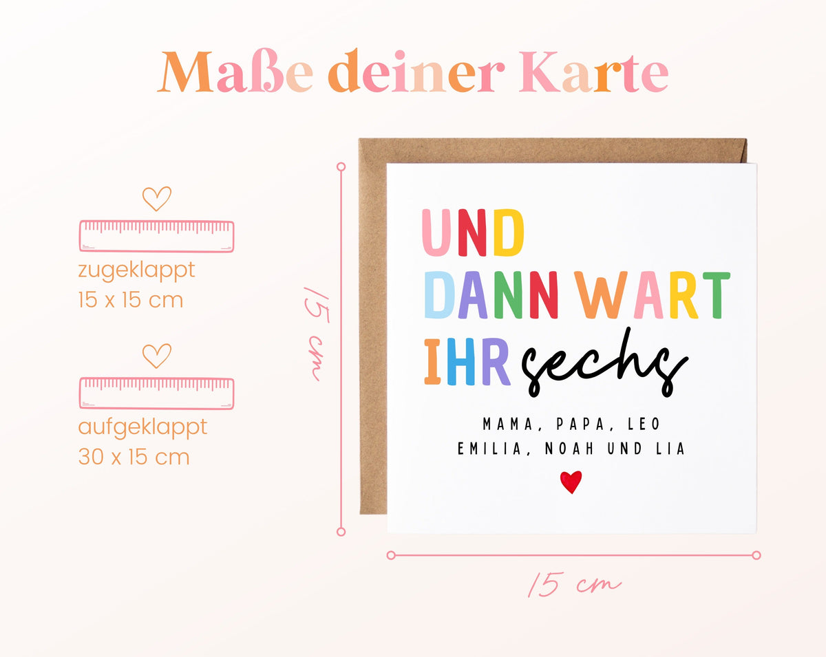 Geburtskarte „Und dann wart ihr sechs“ – bunt – 04 masse