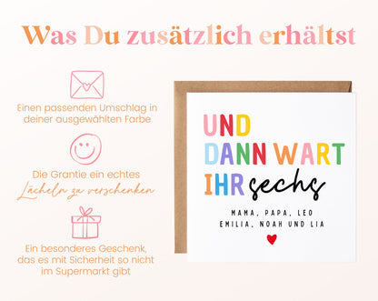 Geburtskarte „Und dann wart ihr sechs“ – bunt – 06 zusaetzlich