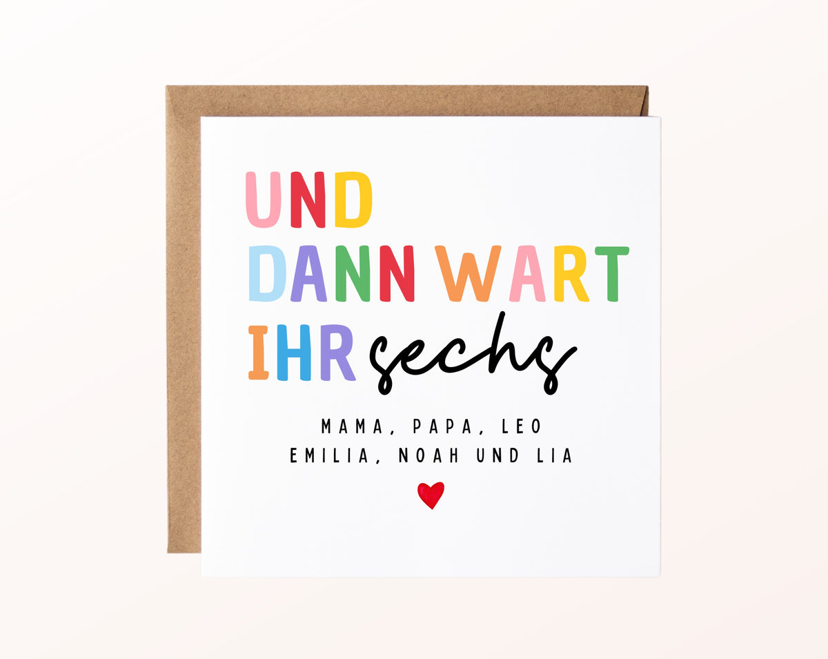 Geburtskarte „Und dann wart ihr sechs“ – bunt – FabSiShop Mockup