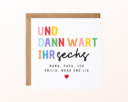 Geburtskarte „Und dann wart ihr sechs“ – bunt – FabSiShop Mockup