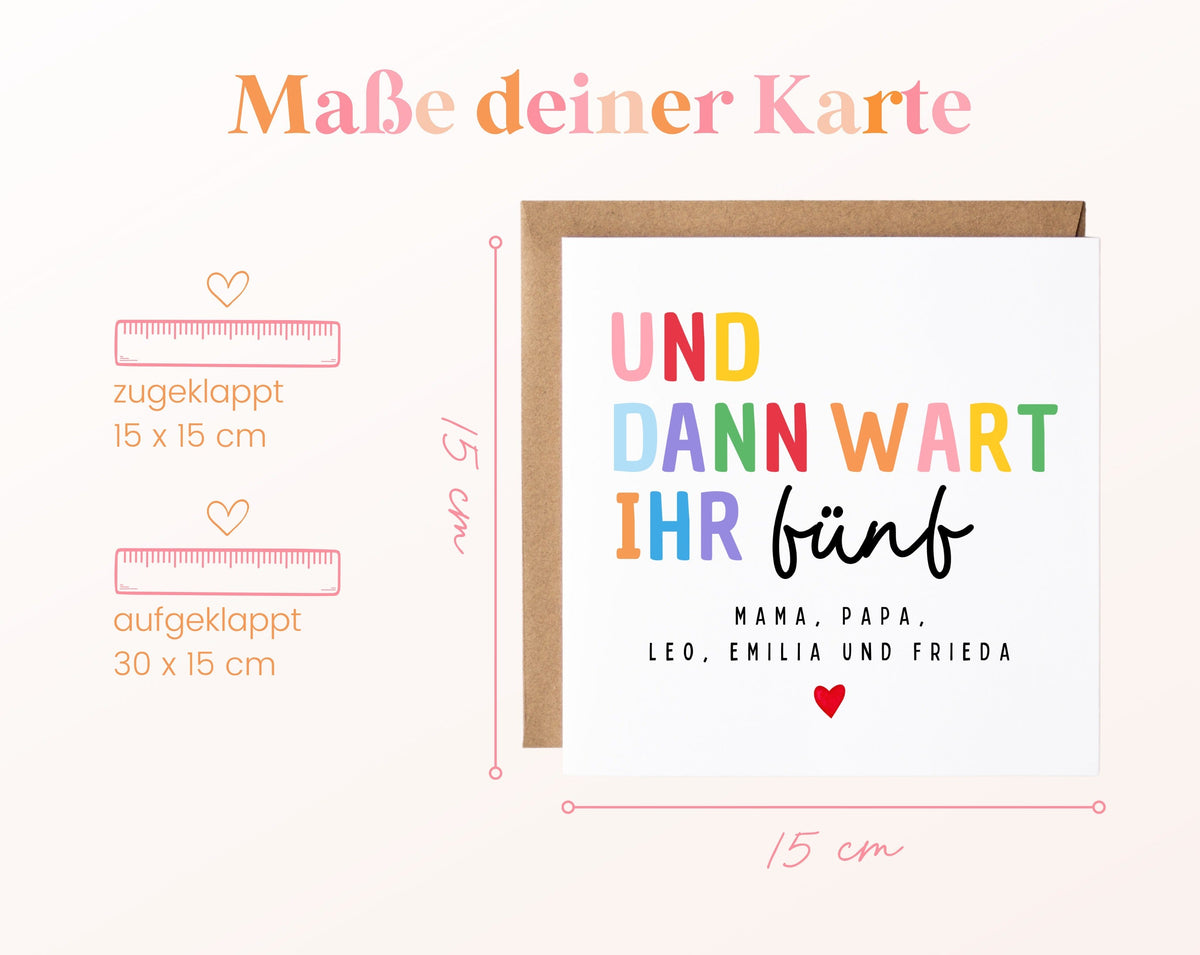 Geburtskarte „Und dann wart ihr fünf“ – bunt – 04 masse