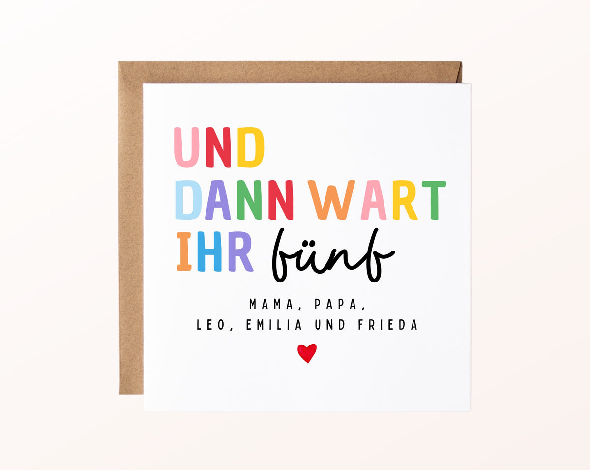Geburtskarte „Und dann wart ihr fünf“ – bunt – FabSiShop Mockup