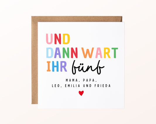 Geburtskarte „Und dann wart ihr fünf“ – bunt – FabSiShop Mockup