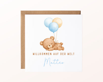 Geburtskarte Bär mit Luftballons – Hellblau – FabSiShop Mockup