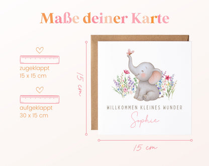Geburtskarte Elefant im Blumenbeet – 04 masse