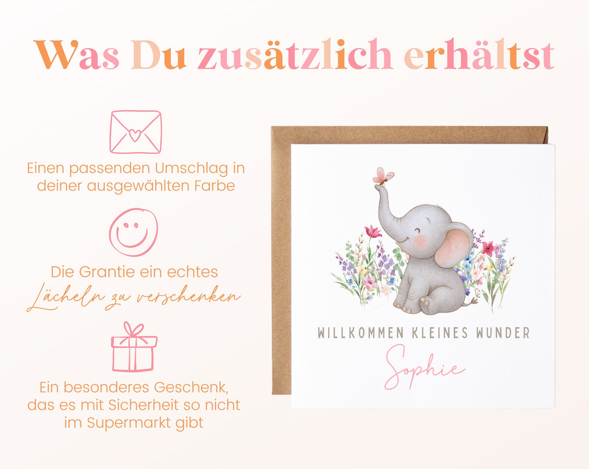 Geburtskarte Elefant im Blumenbeet – 06 zusaetzlich
